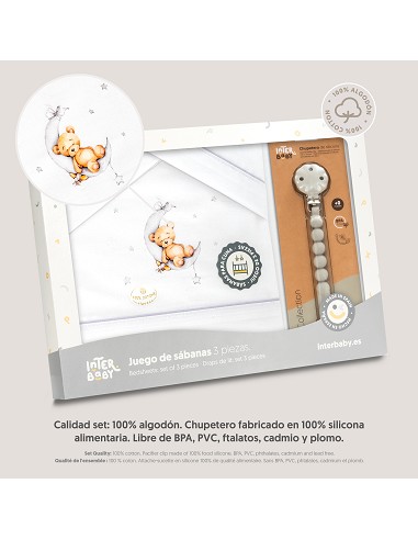 Triptico Cuna Estampado Oso Luna Estrellas +...