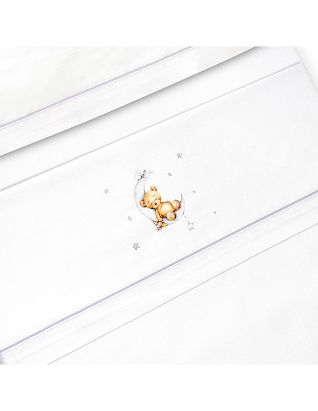 Triptico Cuna Estampado Oso Luna Estrellas + Broche Bco/Gris