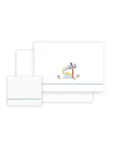 Triptico Cuna Estampado Dinosaurio Palmera + Broche Bco/Verde