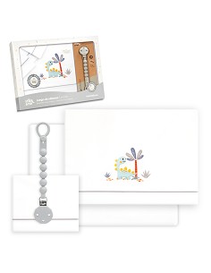 Triptico Cuna Estampado Dinosaurio Palmera + Broche Bco/Gris