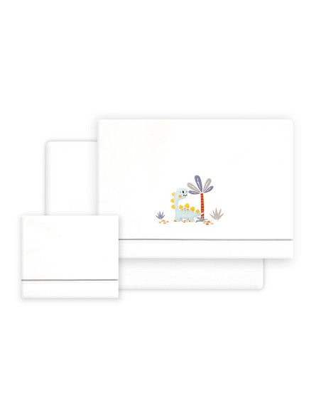 Triptico Cuna Estampado Dinosaurio Palmera + Broche Bco/Gris