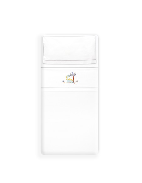 Triptico Cuna Estampado Dinosaurio Palmera + Broche Bco/Gris