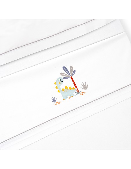Triptico Cuna Estampado Dinosaurio Palmera + Broche Bco/Gris