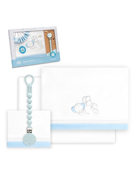 Triptico Cuna Pasacinta Oso Elefante Globos +Broche Bco/Azul