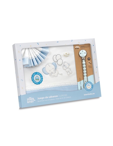 Triptico Cuna Pasacinta Oso Elefante Globos +Broche Bco/Azul
