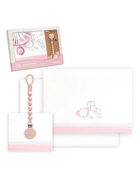 Triptico Cuna Pasacinta Oso Elefante Globos +Broche Bco/Rosa