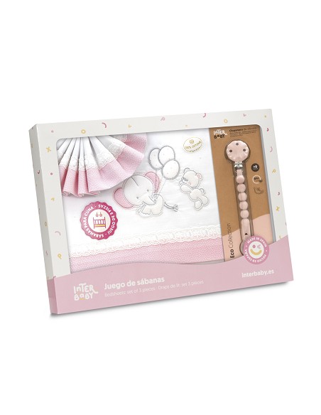 Triptico Cuna Pasacinta Oso Elefante Globos +Broche Bco/Rosa
