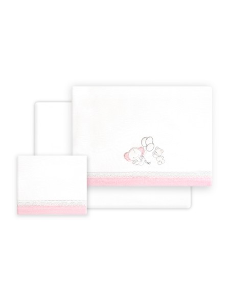 Triptico Cuna Pasacinta Oso Elefante Globos +Broche Bco/Rosa