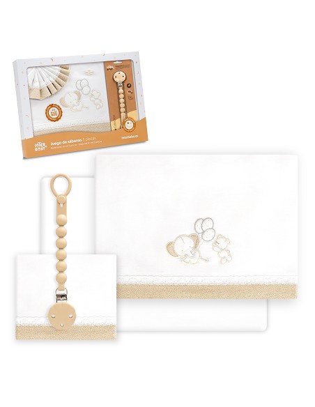 Triptico Cuna Pasacinta Oso Elefante Globos +Broche Bco/Beig