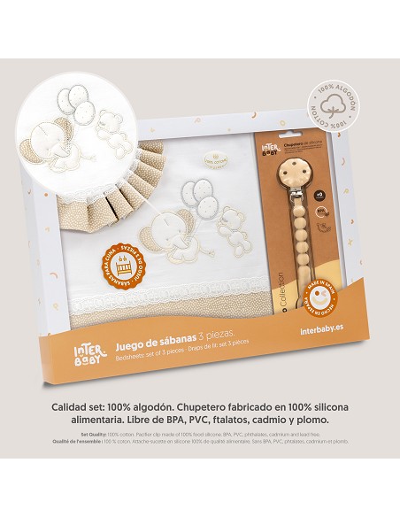 Triptico Cuna Pasacinta Oso Elefante Globos +Broche Bco/Beig