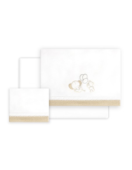 Triptico Cuna Pasacinta Oso Elefante Globos +Broche Bco/Beig