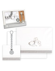 Triptico Cuna Pasacinta Oso Elefante Globos +Broche Bco/Gris