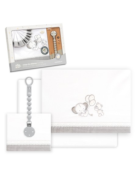 Triptico Cuna Pasacinta Oso Elefante Globos +Broche Bco/Gris