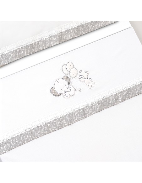 Triptico Cuna Pasacinta Oso Elefante Globos +Broche Bco/Gris