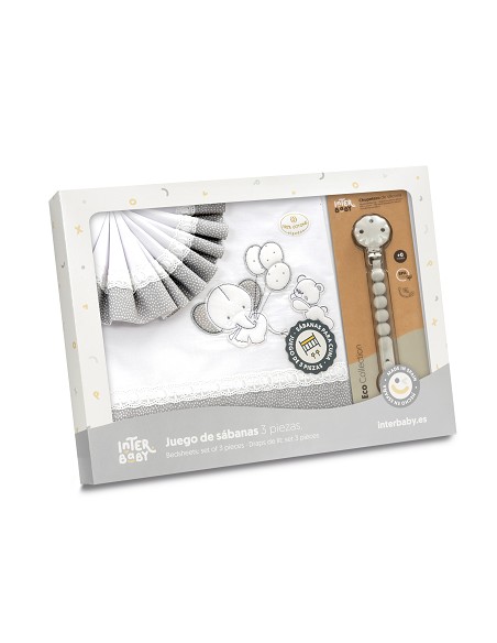 Triptico Cuna Pasacinta Oso Elefante Globos +Broche Bco/Gris