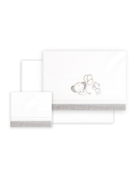 Triptico Cuna Pasacinta Oso Elefante Globos +Broche Bco/Gris