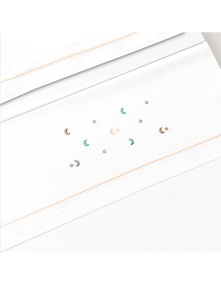 Triptico Cuna Estrella Luna Multicolor + Broche Bco/Rosa