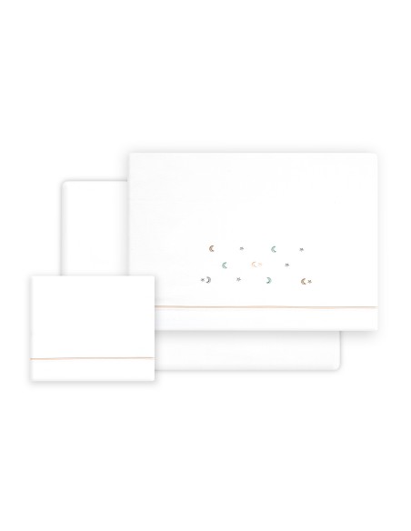 Triptico Cuna Estrella Luna Multicolor + Broche Bco/Rosa