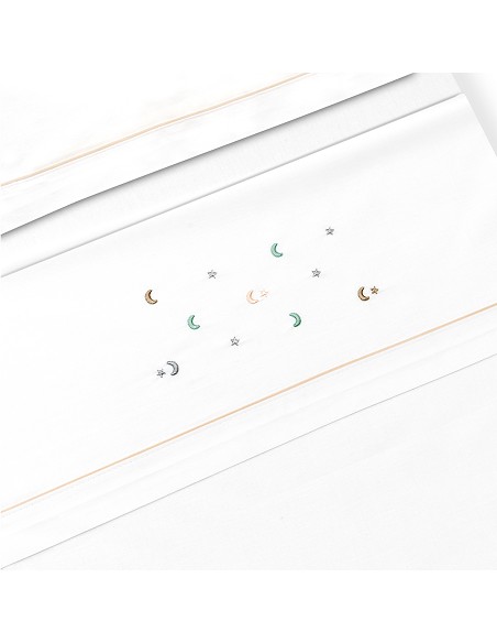 Triptico Cuna Estrella Luna Multicolor + Broche Bco/Rosa