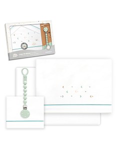 Triptico Cuna Estrella Luna Multicolor + Broche Bco/Verde