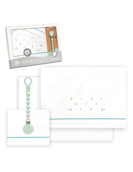 Triptico Cuna Estrella Luna Multicolor + Broche Bco/Verde