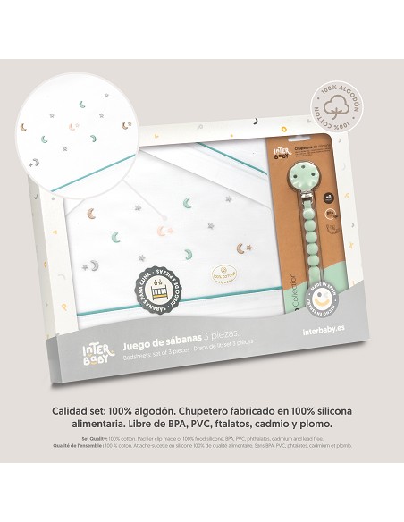 Triptico Cuna Estrella Luna Multicolor + Broche Bco/Verde