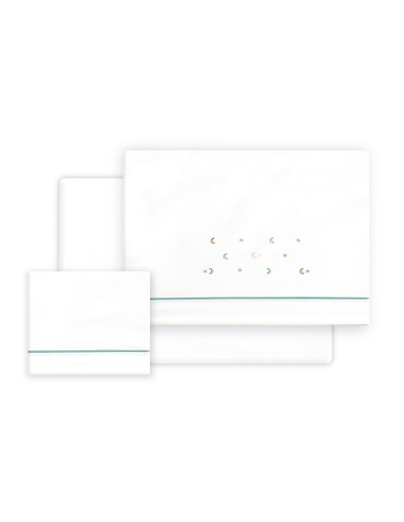 Triptico Cuna Estrella Luna Multicolor + Broche Bco/Verde