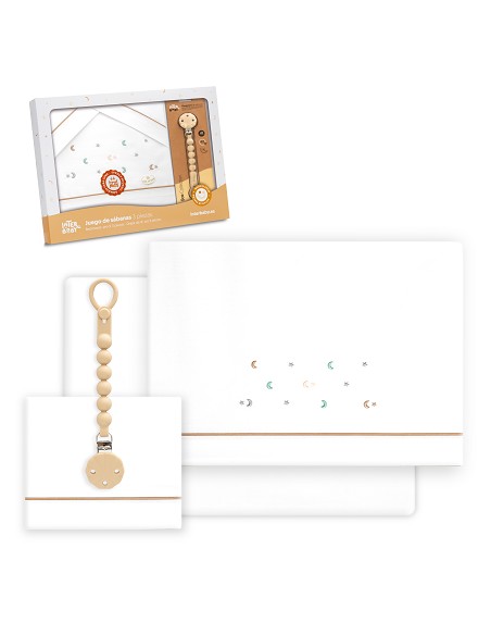 Triptico Cuna Estrella Luna Multicolor + Broche Bco/Beig