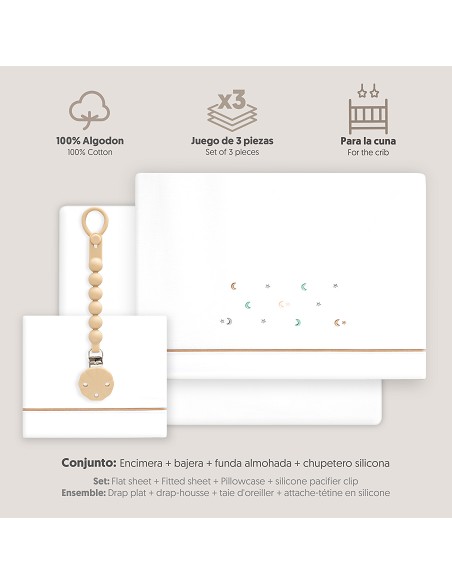 Triptico Cuna Estrella Luna Multicolor + Broche Bco/Beig