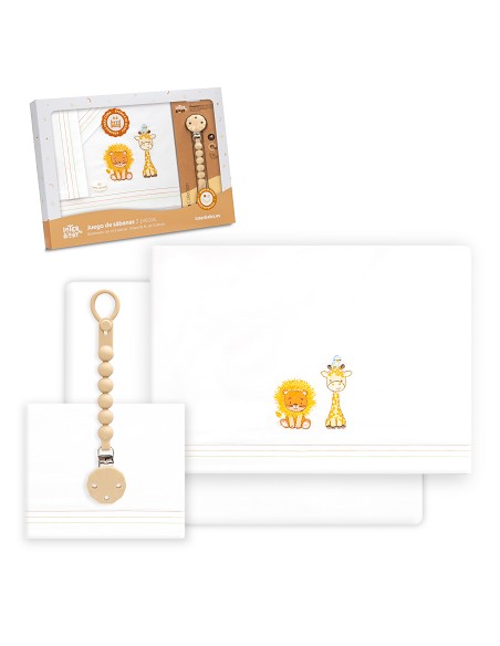 Triptico Cuna Leon Jirafa Pajarito + Broche Blanco