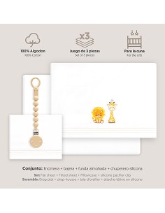 Triptico Cuna Leon Jirafa Pajarito + Broche Blanco 2