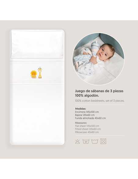 Triptico Cuna Leon Jirafa Pajarito + Broche Blanco
