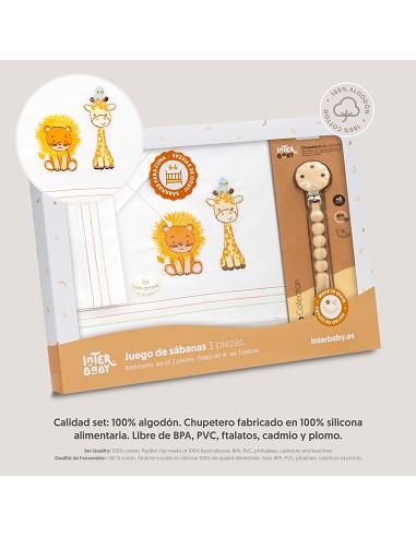 Triptico Cuna Leon Jirafa Pajarito + Broche Blanco