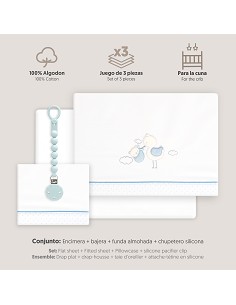 Triptico Cuna Cigueña Oso + Broche Bco/Azul 2