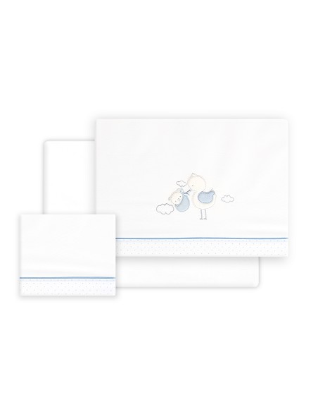 Triptico Cuna Cigueña Oso + Broche Bco/Azul