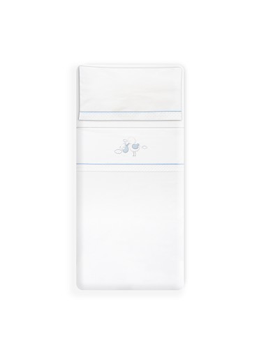 Triptico Cuna Cigueña Oso + Broche Bco/Azul