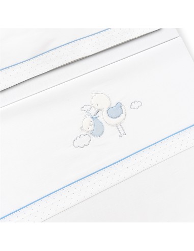 Triptico Cuna Cigueña Oso + Broche Bco/Azul