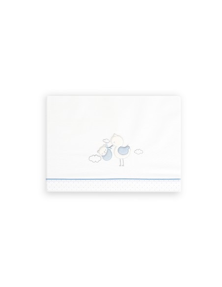 Triptico Cuna Cigueña Oso + Broche Bco/Azul