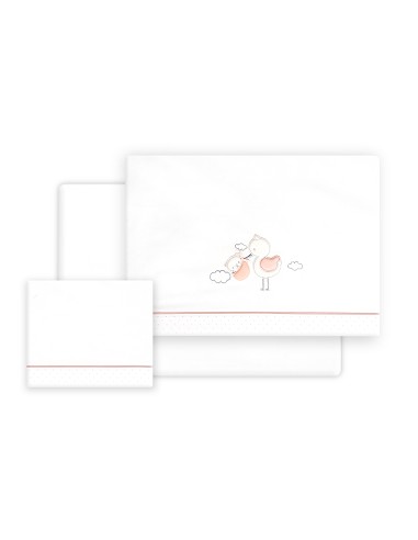 Triptico Cuna Cigueña Oso + Broche Bco/Rosa