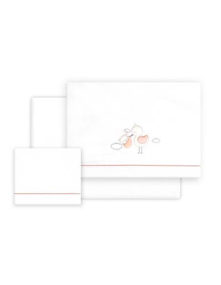 Triptico Cuna Cigueña Oso + Broche Bco/Rosa