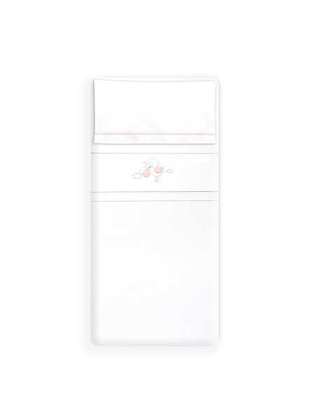 Triptico Cuna Cigueña Oso + Broche Bco/Rosa