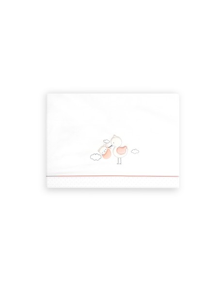 Triptico Cuna Cigueña Oso + Broche Bco/Rosa