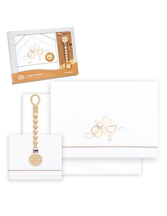 Triptico Cuna Cigueña Oso + Broche Bco/Beig