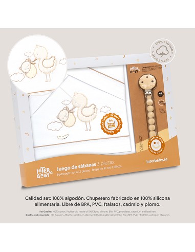 Triptico Cuna Cigueña Oso + Broche Bco/Beig