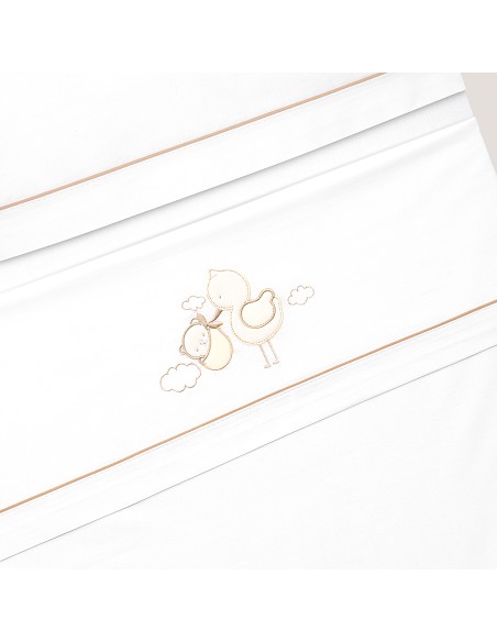 Triptico Cuna Cigueña Oso + Broche Bco/Beig