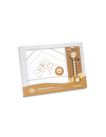 Triptico Cuna Cigueña Oso + Broche Bco/Beig
