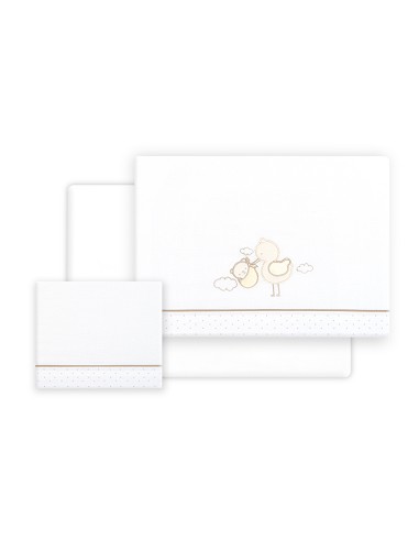 Triptico Cuna Cigueña Oso + Broche Bco/Beig