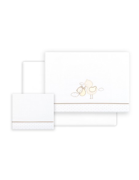 Triptico Cuna Cigueña Oso + Broche Bco/Beig