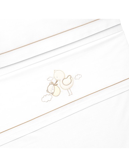 Triptico Cuna Cigueña Oso + Broche Bco/Beig