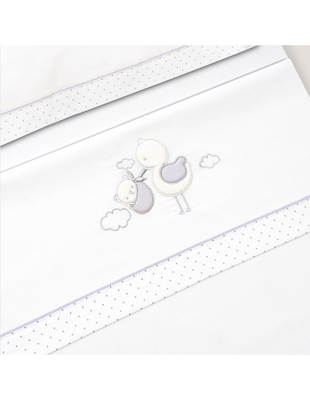 Triptico Cuna Cigueña Oso + Broche Bco/Gris